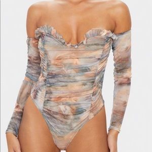 Multi Water Renaissance Printed Mesh Bodysuit